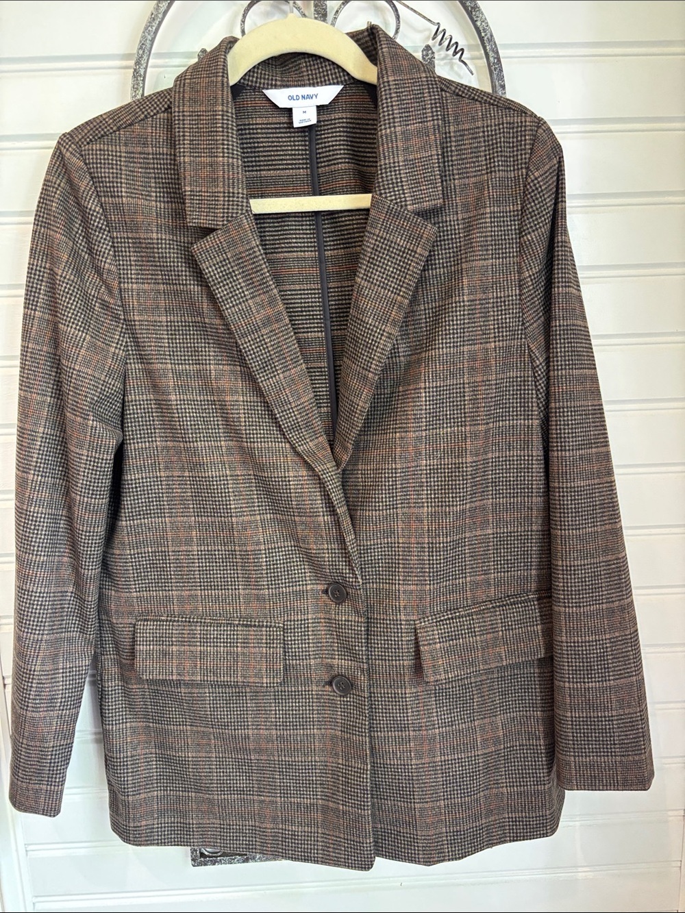 Old Navy Brown Plaid Blazer with Subtle Tan Accents